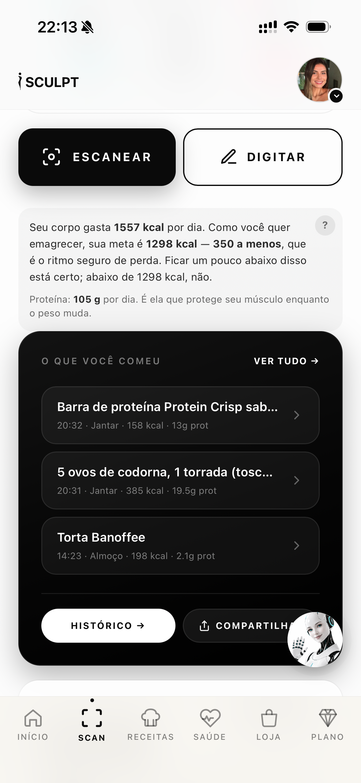 Painel de Vitalidade do ISculpt mostrando 3 de 5 dimensões com dado
